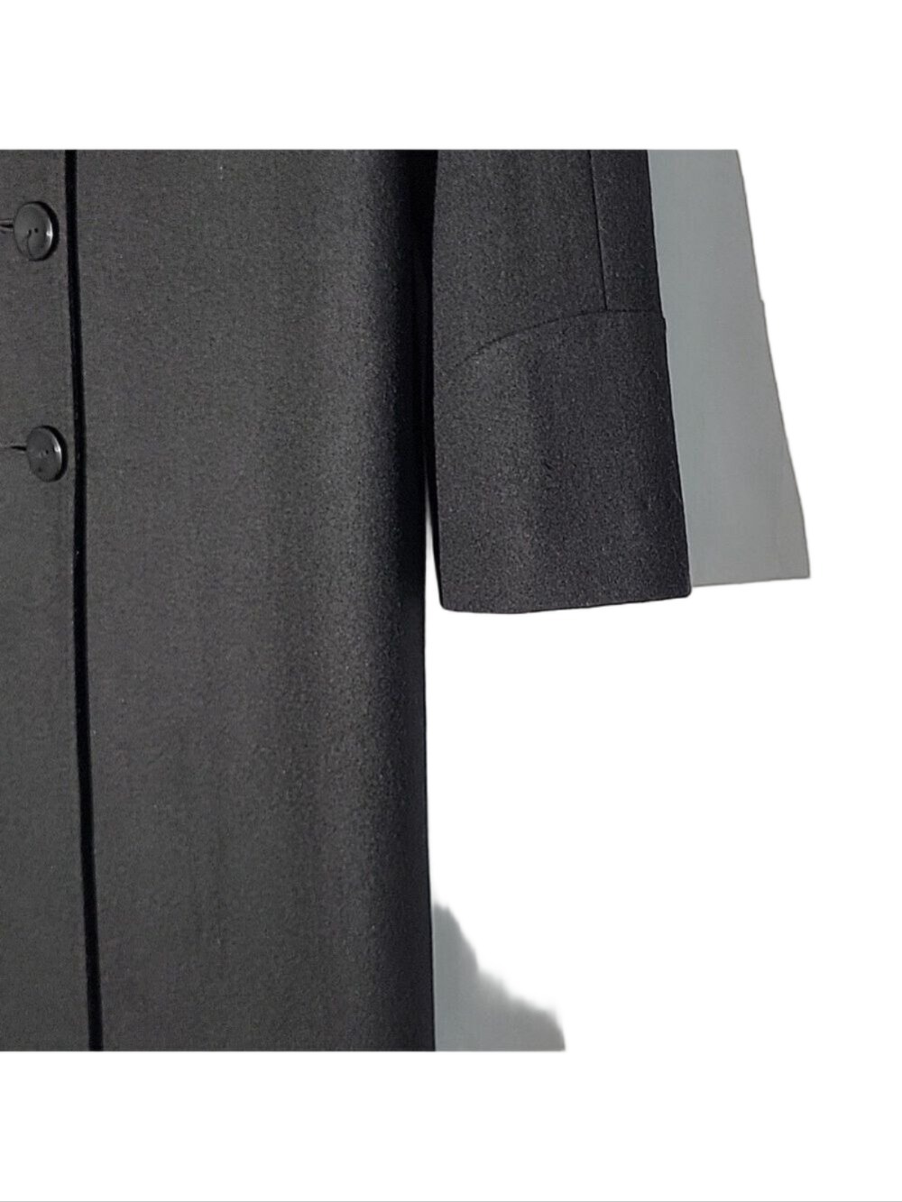 Vintage 90s Braefair Black Wool Mix Long Overcoat Trench Size 12 - Picture 3 of 15